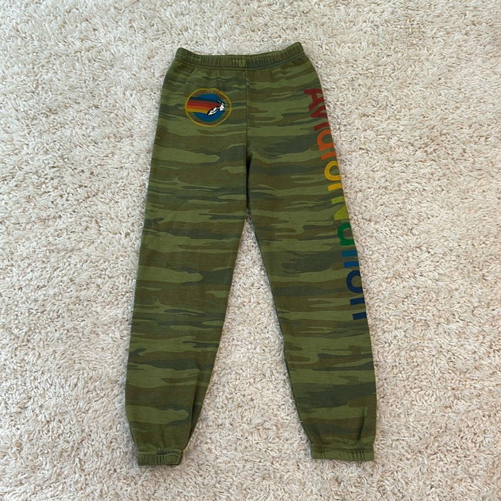 Aviator Nation size 14 (Kids), Camo with Rainbow Lettering